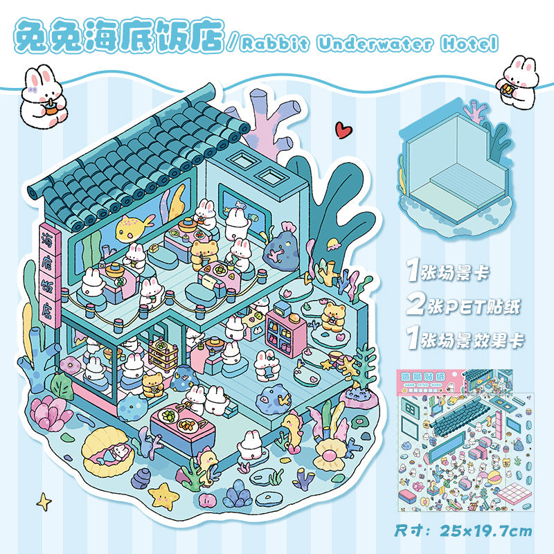 Restaurant lifeDIY 3D Miniature Scene Stickers 2 Mini Scenes